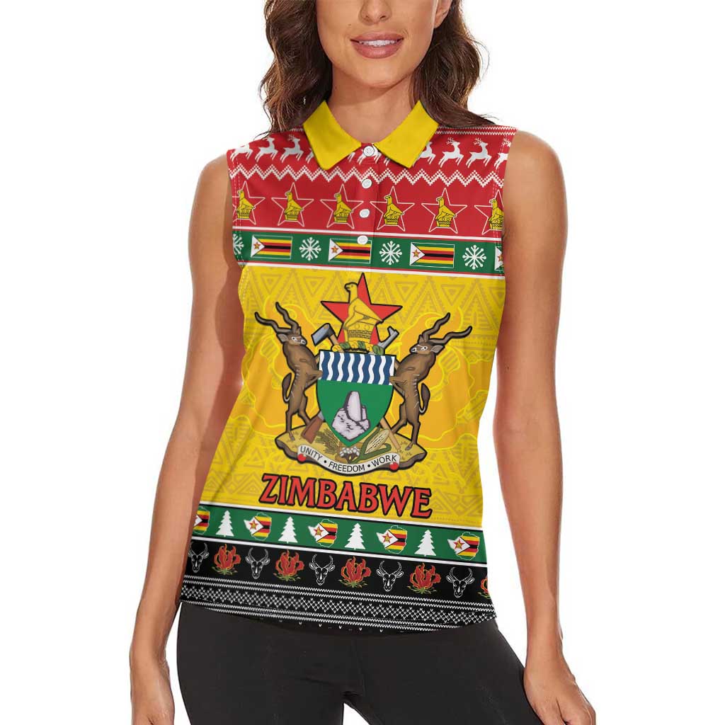 Zimbabwe Christmas Women Sleeveless Polo Shirt Coat Of Arms Muve neKisimusi - Wonder Print Shop