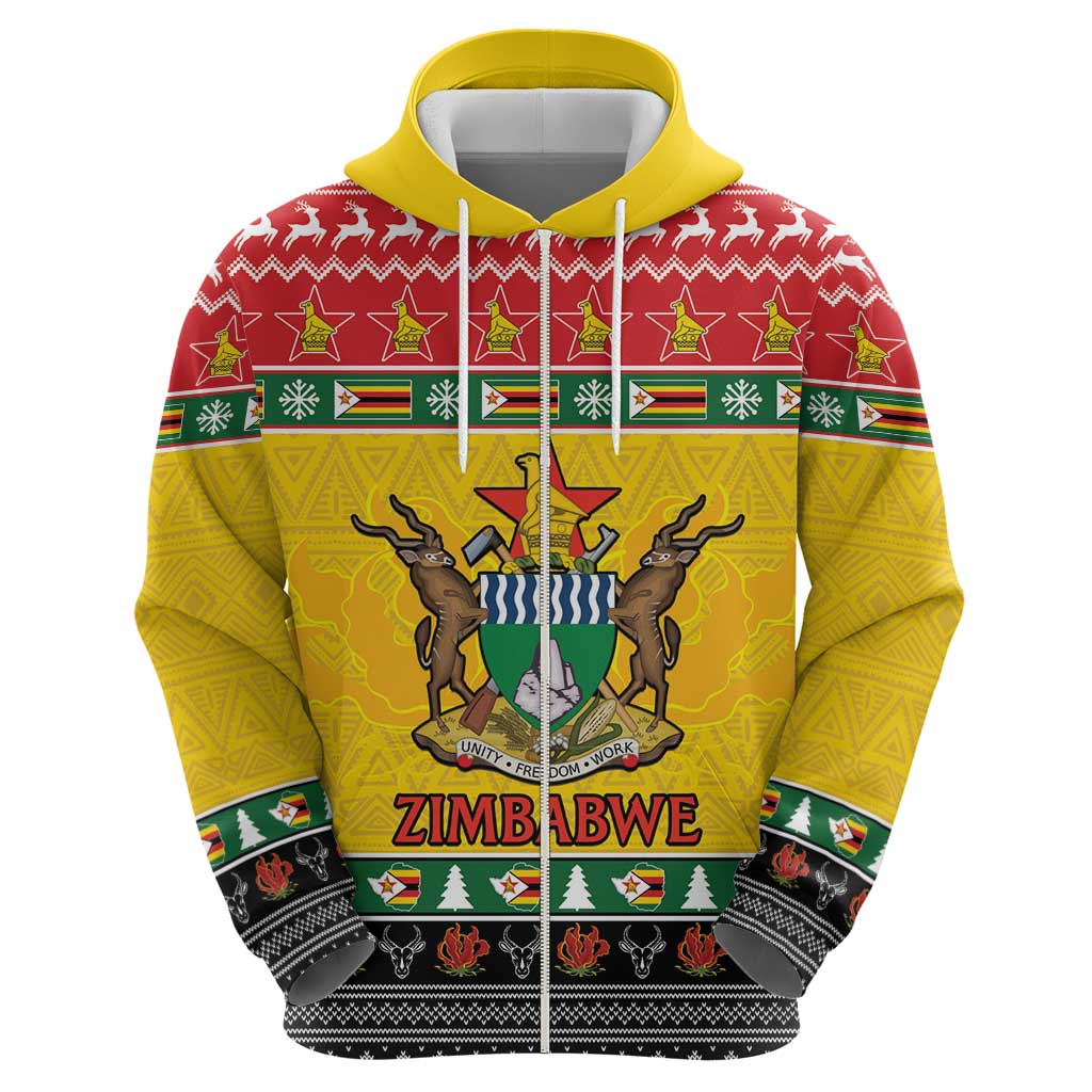 Zimbabwe Christmas Zip Hoodie Coat Of Arms Muve neKisimusi - Wonder Print Shop