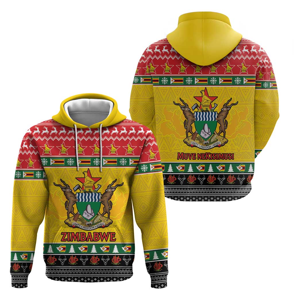 Zimbabwe Christmas Zip Hoodie Coat Of Arms Muve neKisimusi - Wonder Print Shop