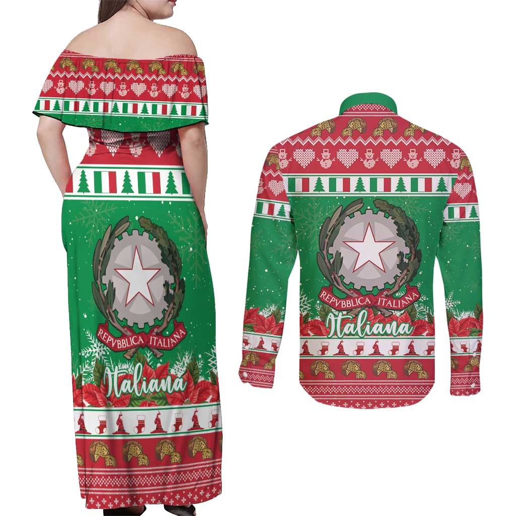 Italy Christmas Couples Matching Off Shoulder Maxi Dress and Long Sleeve Button Shirt Coat Of Arms Buon Natale - Wonder Print Shop
