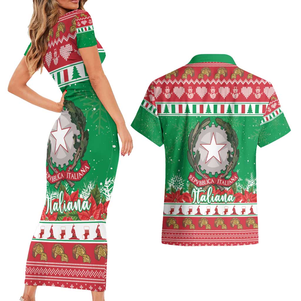 Italy Christmas Couples Matching Short Sleeve Bodycon Dress and Hawaiian Shirt Coat Of Arms Buon Natale - Wonder Print Shop