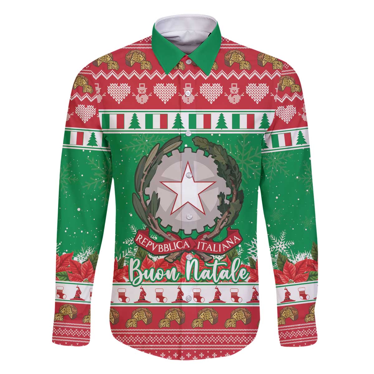 Italy Christmas Family Matching Off The Shoulder Long Sleeve Dress and Hawaiian Shirt Coat Of Arms Buon Natale - Wonder Print Shop