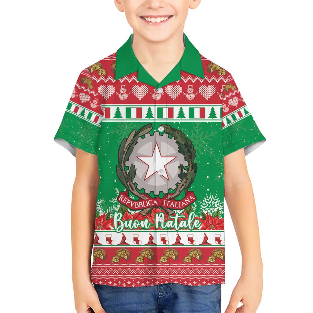 Italy Christmas Kid Hawaiian Shirt Coat Of Arms Buon Natale - Wonder Print Shop