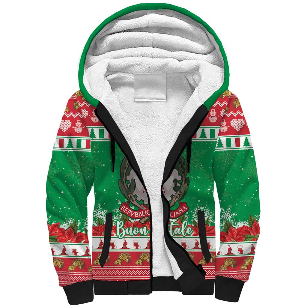 Italy Christmas Sherpa Hoodie Coat Of Arms Buon Natale - Wonder Print Shop
