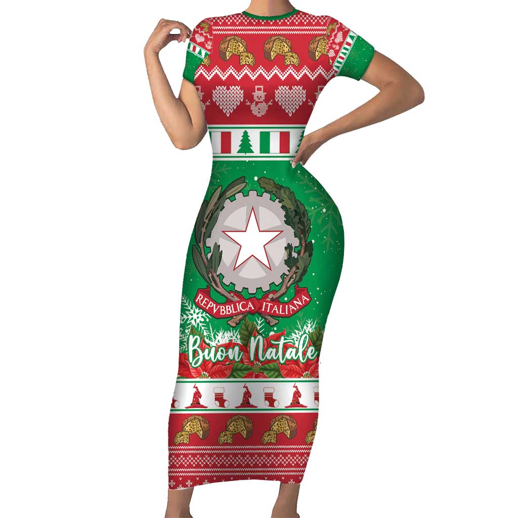 Italy Christmas Short Sleeve Bodycon Dress Coat Of Arms Buon Natale - Wonder Print Shop