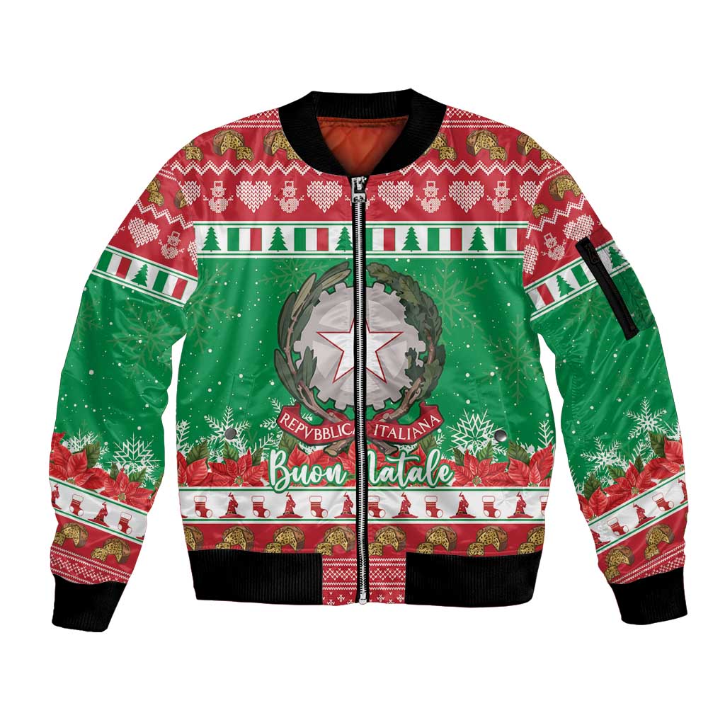 Italy Christmas Sleeve Zip Bomber Jacket Coat Of Arms Buon Natale - Wonder Print Shop