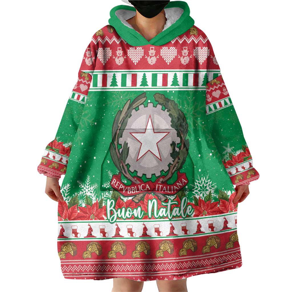 Italy Christmas Wearable Blanket Hoodie Coat Of Arms Buon Natale - Wonder Print Shop