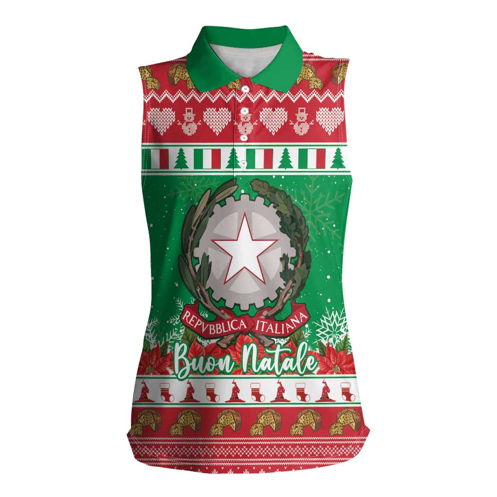 Italy Christmas Women Sleeveless Polo Shirt Coat Of Arms Buon Natale - Wonder Print Shop