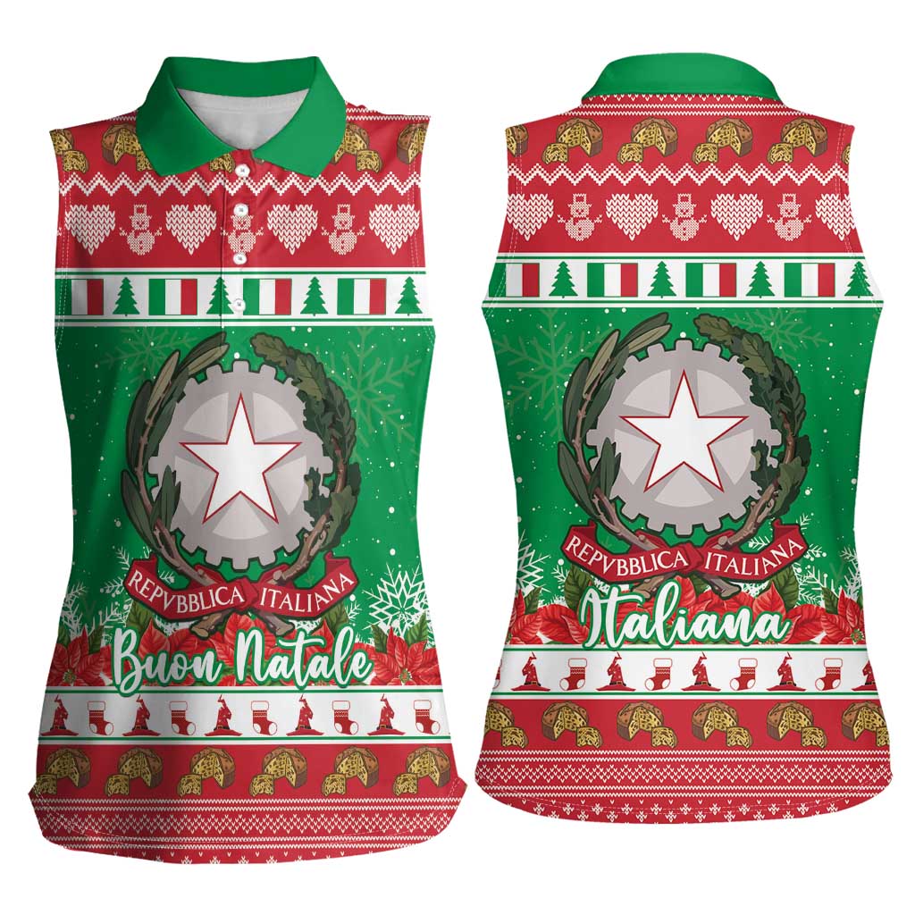Italy Christmas Women Sleeveless Polo Shirt Coat Of Arms Buon Natale - Wonder Print Shop