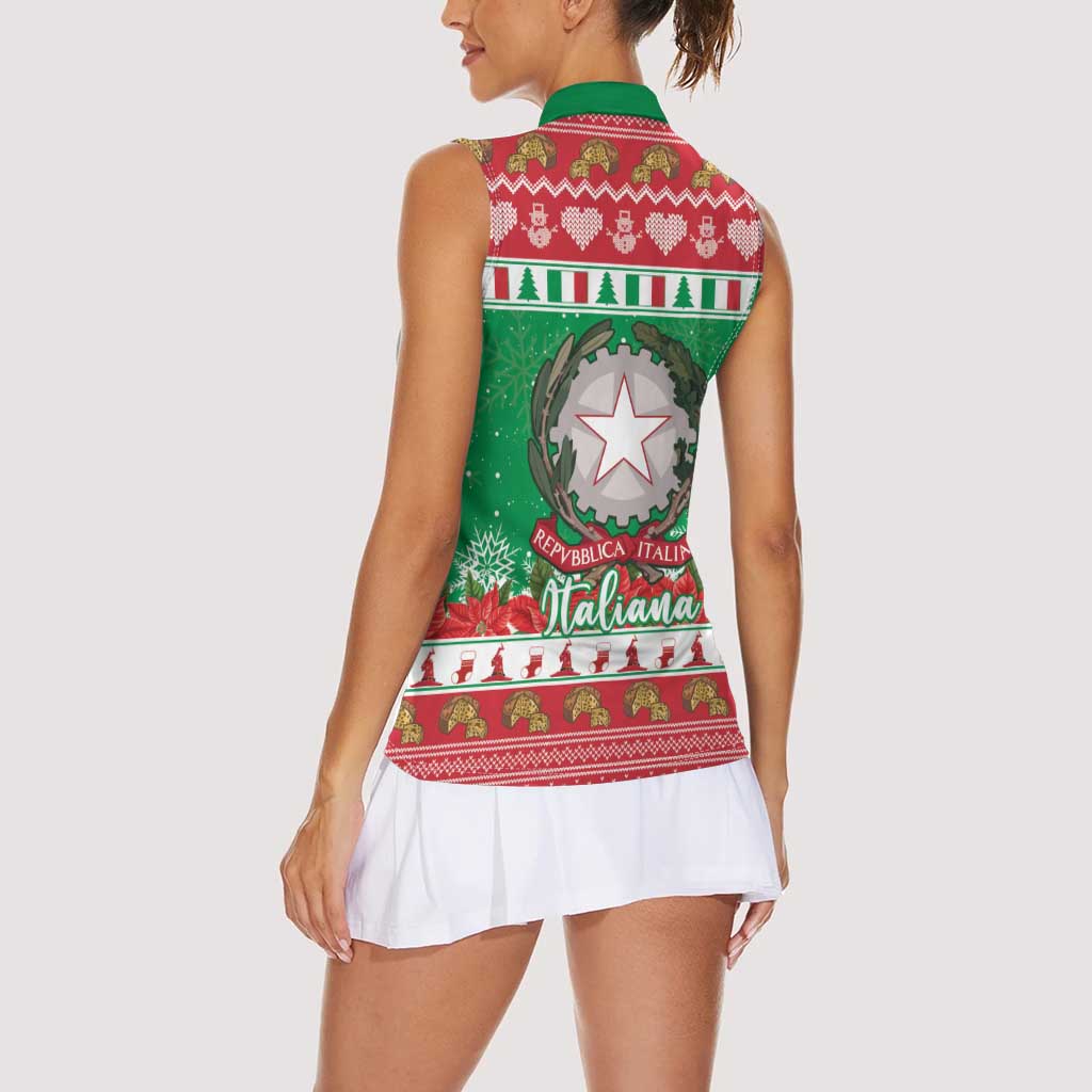 Italy Christmas Women Sleeveless Polo Shirt Coat Of Arms Buon Natale - Wonder Print Shop