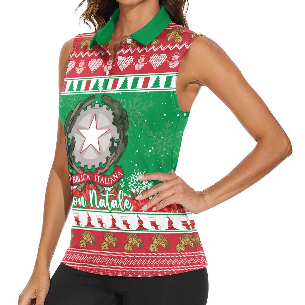 Italy Christmas Women Sleeveless Polo Shirt Coat Of Arms Buon Natale - Wonder Print Shop