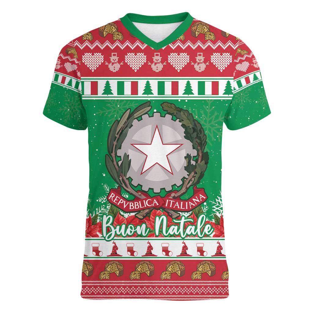 Italy Christmas Women V-Neck T-Shirt Coat Of Arms Buon Natale - Wonder Print Shop