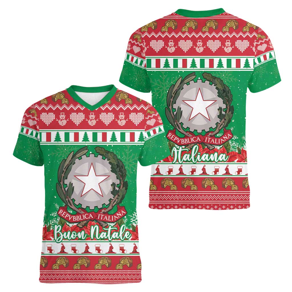 Italy Christmas Women V-Neck T-Shirt Coat Of Arms Buon Natale - Wonder Print Shop