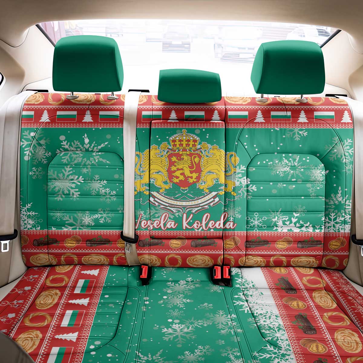 Bulgaria Christmas Back Car Seat Cover Coat Of Arms Vesela Koleda - Wonder Print Shop