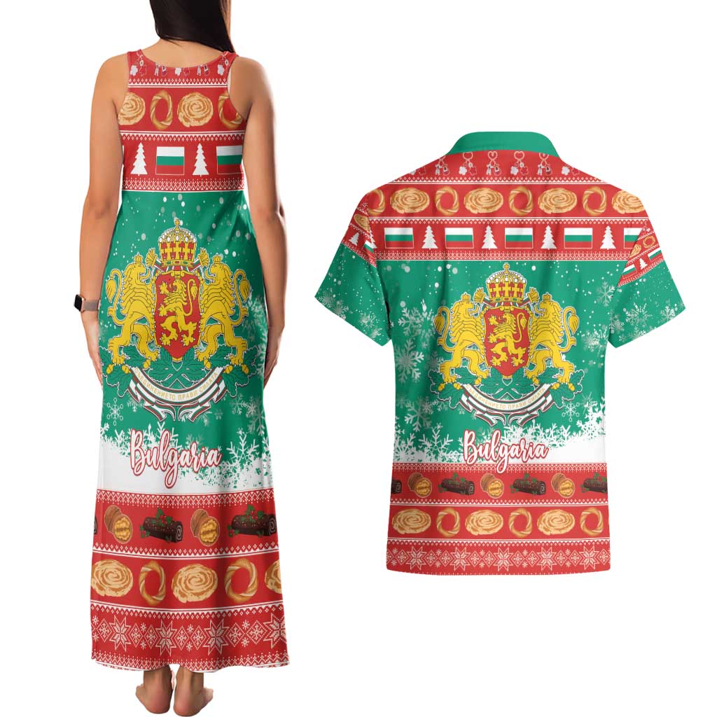Bulgaria Christmas Couples Matching Tank Maxi Dress and Hawaiian Shirt Coat Of Arms Vesela Koleda - Wonder Print Shop