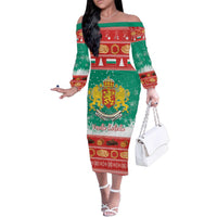 Bulgaria Christmas Family Matching Off The Shoulder Long Sleeve Dress and Hawaiian Shirt Coat Of Arms Vesela Koleda - Wonder Print Shop
