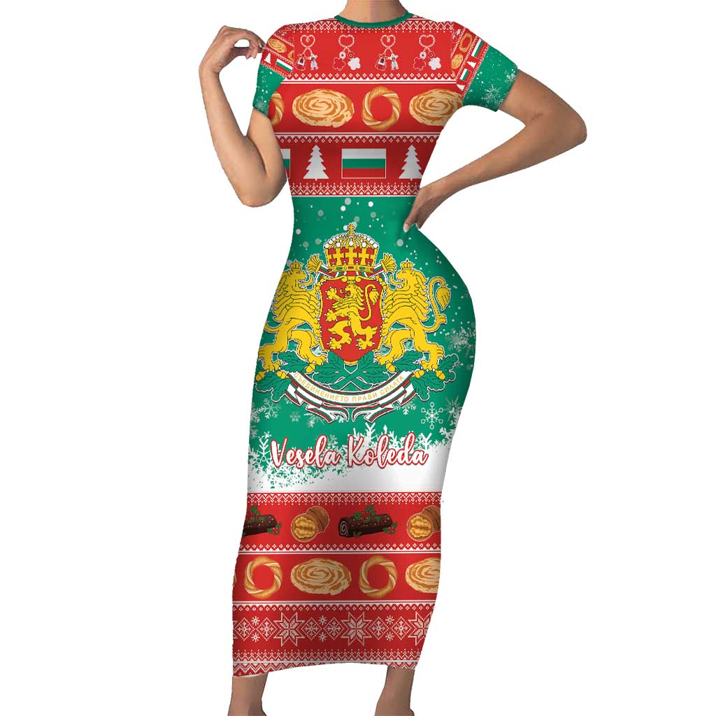 Bulgaria Christmas Family Matching Short Sleeve Bodycon Dress and Hawaiian Shirt Coat Of Arms Vesela Koleda - Wonder Print Shop