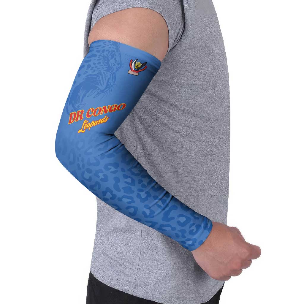 Custom DR Congo Football Arm Sleeves Go Champions Leopards - Blue - Wonder Print Shop