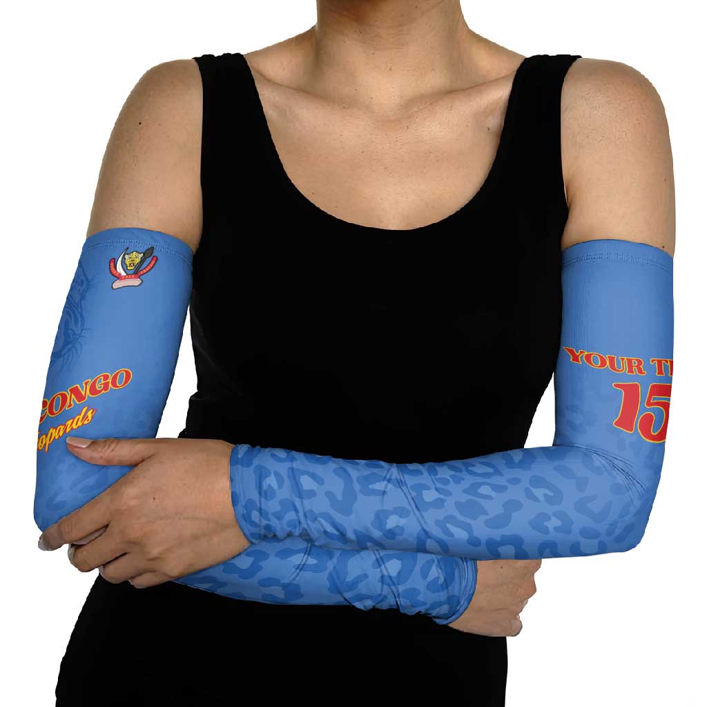 Custom DR Congo Football Arm Sleeves Go Champions Leopards - Blue - Wonder Print Shop