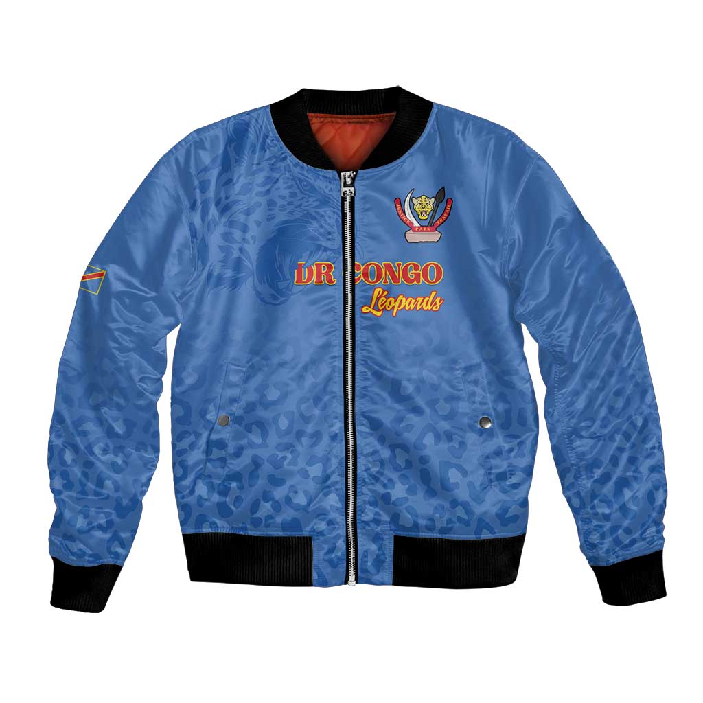 Custom DR Congo Football Bomber Jacket Go Champions Leopards - Blue - Wonder Print Shop