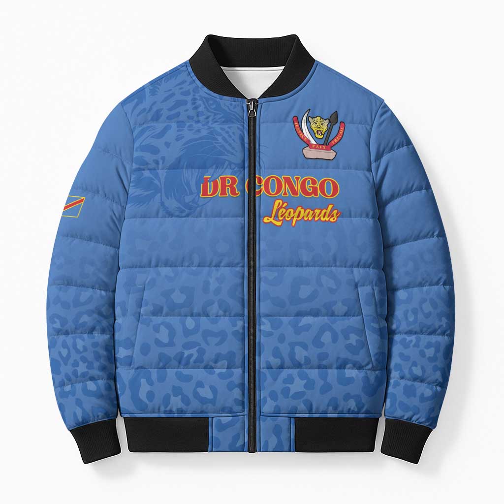 Custom DR Congo Football Bomber Puffer Jacket Go Champions Leopards - Blue - Wonder Print Shop