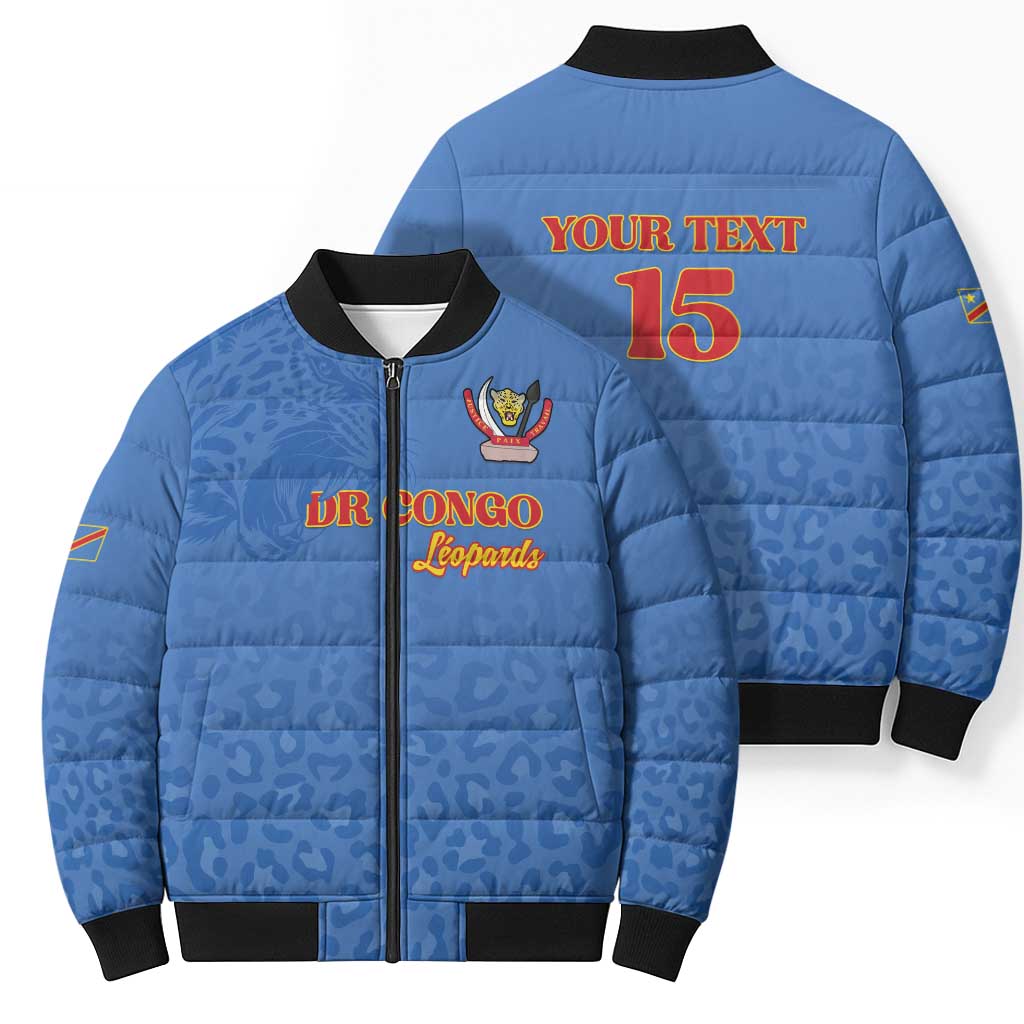 Custom DR Congo Football Bomber Puffer Jacket Go Champions Leopards - Blue - Wonder Print Shop