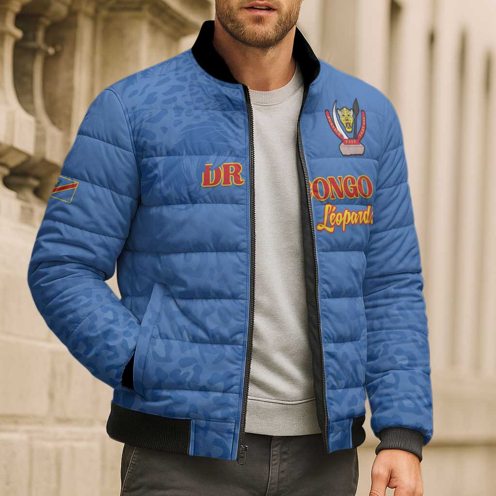 Custom DR Congo Football Bomber Puffer Jacket Go Champions Leopards - Blue - Wonder Print Shop
