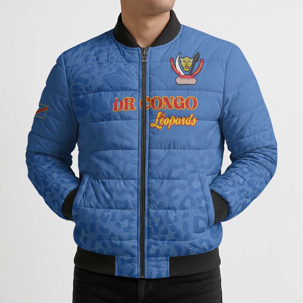 Custom DR Congo Football Bomber Puffer Jacket Go Champions Leopards - Blue - Wonder Print Shop