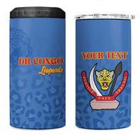 Custom DR Congo Football 4 in 1 Can Cooler Tumbler Go Champions Leopards - Blue - Wonder Print Shop