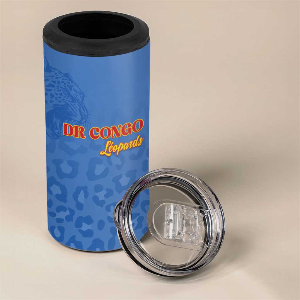 Custom DR Congo Football 4 in 1 Can Cooler Tumbler Go Champions Leopards - Blue - Wonder Print Shop