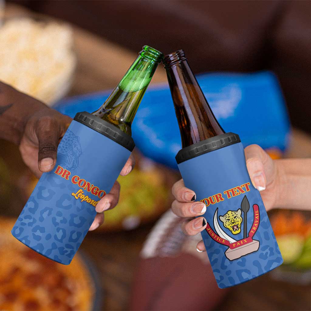 Custom DR Congo Football 4 in 1 Can Cooler Tumbler Go Champions Leopards - Blue - Wonder Print Shop