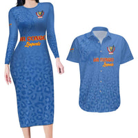 Custom DR Congo Football Couples Matching Long Sleeve Bodycon Dress and Hawaiian Shirt Go Champions Leopards - Blue - Wonder Print Shop