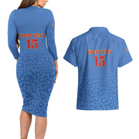 Custom DR Congo Football Couples Matching Long Sleeve Bodycon Dress and Hawaiian Shirt Go Champions Leopards - Blue - Wonder Print Shop