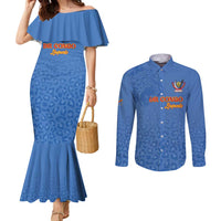 Custom DR Congo Football Couples Matching Mermaid Dress and Long Sleeve Button Shirt Go Champions Leopards - Blue - Wonder Print Shop