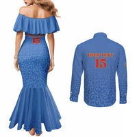 Custom DR Congo Football Couples Matching Mermaid Dress and Long Sleeve Button Shirt Go Champions Leopards - Blue - Wonder Print Shop