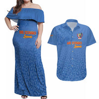 Custom DR Congo Football Couples Matching Off Shoulder Maxi Dress and Hawaiian Shirt Go Champions Leopards - Blue - Wonder Print Shop