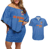 Custom DR Congo Football Couples Matching Off Shoulder Short Dress and Hawaiian Shirt Go Champions Leopards - Blue - Wonder Print Shop