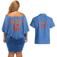 Custom DR Congo Football Couples Matching Off Shoulder Short Dress and Hawaiian Shirt Go Champions Leopards - Blue - Wonder Print Shop