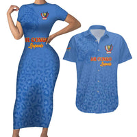 Custom DR Congo Football Couples Matching Short Sleeve Bodycon Dress and Hawaiian Shirt Go Champions Leopards - Blue - Wonder Print Shop