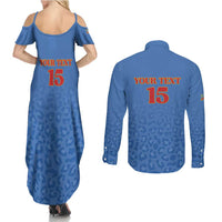 Custom DR Congo Football Couples Matching Summer Maxi Dress and Long Sleeve Button Shirt Go Champions Leopards - Blue - Wonder Print Shop