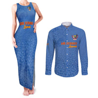 Custom DR Congo Football Couples Matching Tank Maxi Dress and Long Sleeve Button Shirt Go Champions Leopards - Blue - Wonder Print Shop