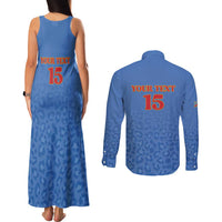 Custom DR Congo Football Couples Matching Tank Maxi Dress and Long Sleeve Button Shirt Go Champions Leopards - Blue - Wonder Print Shop