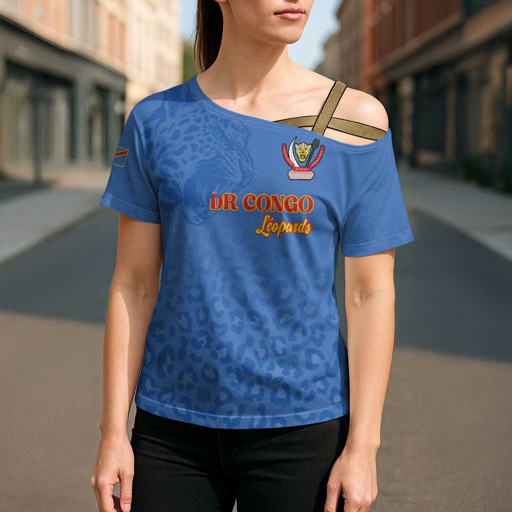 Custom DR Congo Football Cross Shoulder Shirt Go Champions Leopards - Blue - Wonder Print Shop