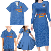 Custom DR Congo Football Family Matching Long Sleeve Bodycon Dress and Hawaiian Shirt Go Champions Leopards - Blue - Wonder Print Shop