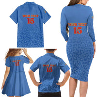 Custom DR Congo Football Family Matching Long Sleeve Bodycon Dress and Hawaiian Shirt Go Champions Leopards - Blue - Wonder Print Shop