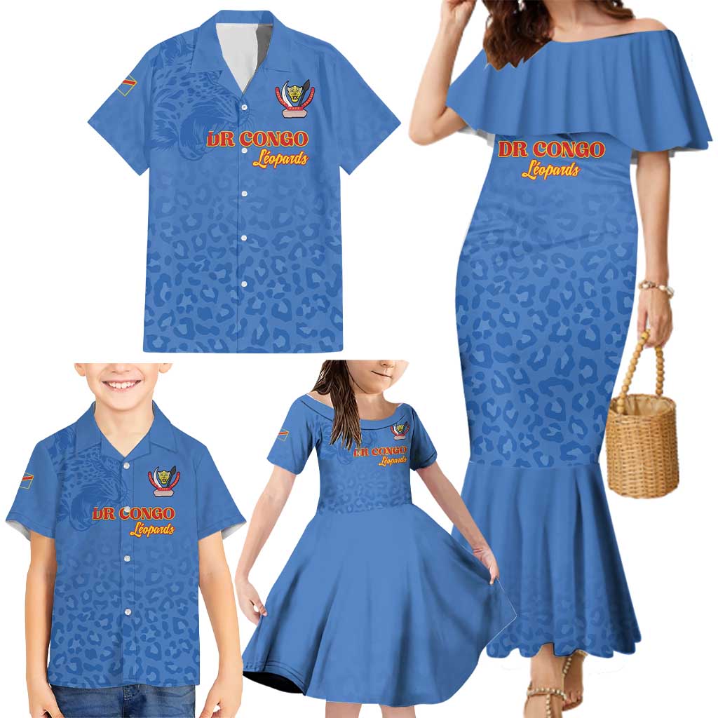 Custom DR Congo Football Family Matching Mermaid Dress and Hawaiian Shirt Go Champions Leopards - Blue - Wonder Print Shop