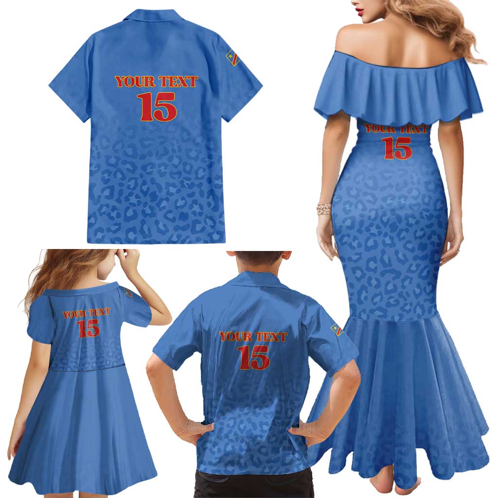 Custom DR Congo Football Family Matching Mermaid Dress and Hawaiian Shirt Go Champions Leopards - Blue - Wonder Print Shop