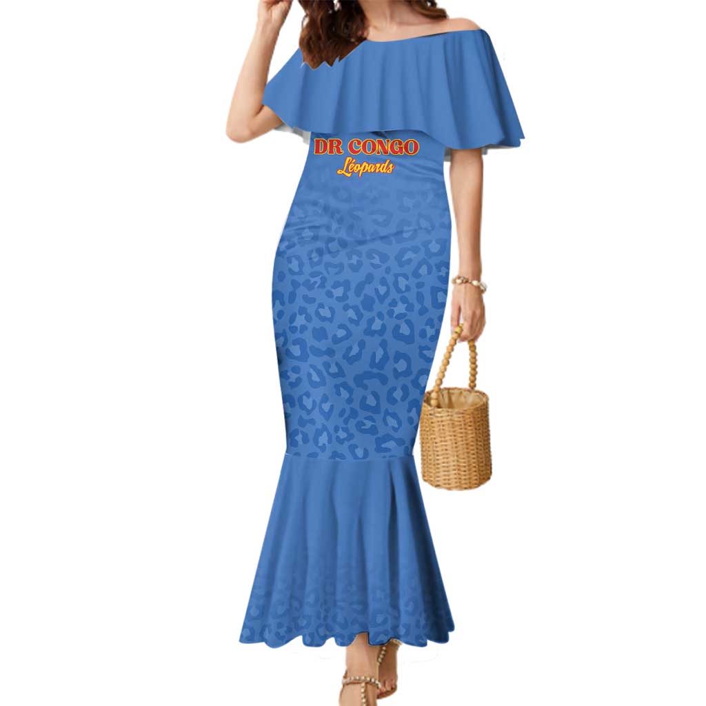 Custom DR Congo Football Family Matching Mermaid Dress and Hawaiian Shirt Go Champions Leopards - Blue - Wonder Print Shop