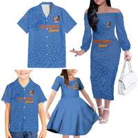 Custom DR Congo Football Family Matching Off The Shoulder Long Sleeve Dress and Hawaiian Shirt Go Champions Leopards - Blue - Wonder Print Shop