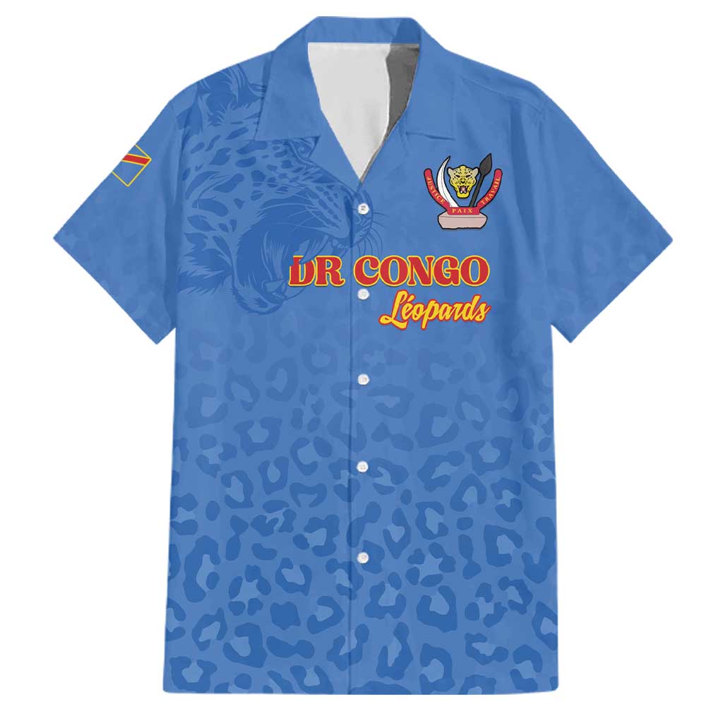 Custom DR Congo Football Family Matching Off Shoulder Maxi Dress and Hawaiian Shirt Go Champions Leopards - Blue - Wonder Print Shop